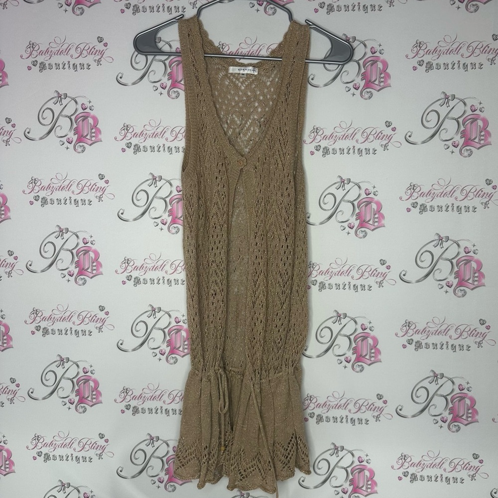 Klein plus dress coverup knit sparkly gold Brown Crochet Sleeveless Dress